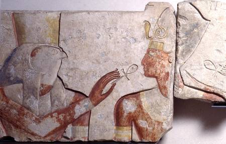 The Meeting of the Pharaoh and Horus, detail from a frieze depicting Ramesses II (1298-32 BC) amongs à New Kingdom Egyptian