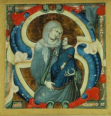 Historiated initial 'S' depicting St. Anne and the Virgin (vellum) à Niccolo di ser Sozzo Tegliacci