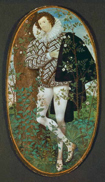 A Young Man Leaning Against a Tree Among Roses (16th century)(miniature) à Nicholas Hilliard