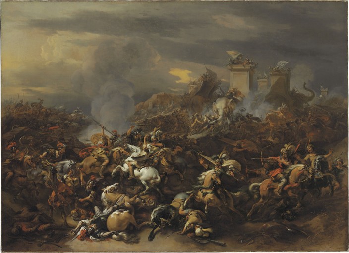 The Battle by Alexander the Great against the king Porus à Nicolaes Berchem