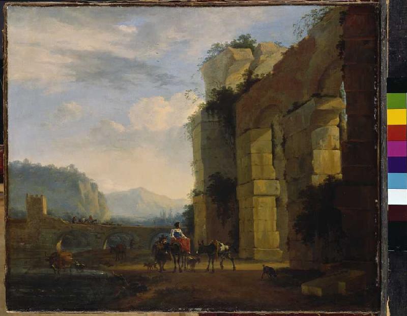 Paysage italien avec des ruines d'aqueduc à Nicolaes Berchem