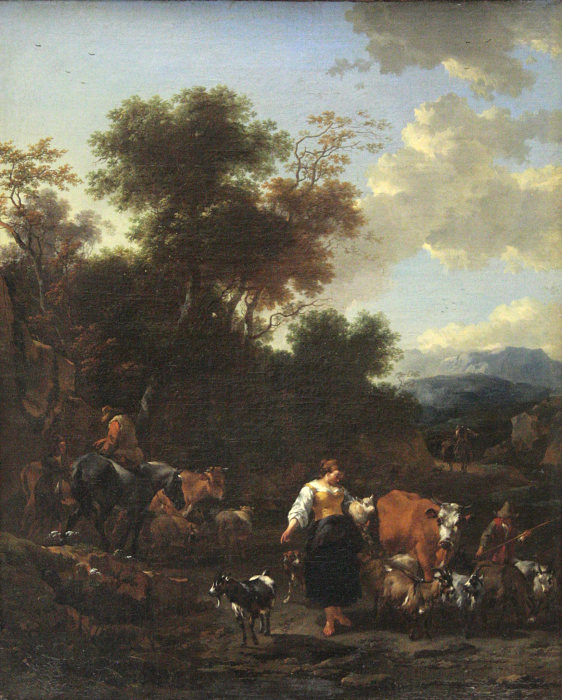 Italian Landscape with Shepherds at a River à Nicolaes Berchem