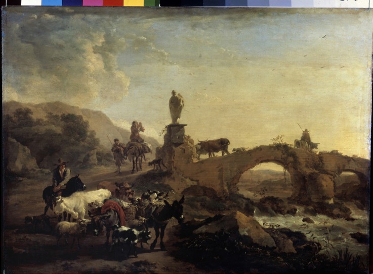 Italian landscape with a Small Bridge à Nicolaes Berchem