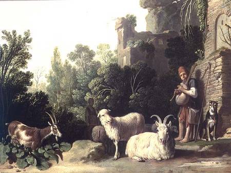Goatherd playing the bagpipes (panel) à Nicolaes  Cornelisz Moeyaert