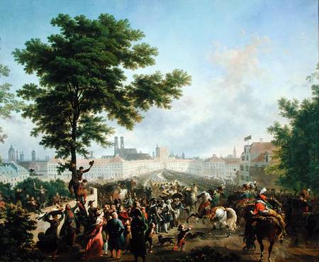The Entry of Napoleon Bonaparte (1769-1821) and the French Army into Munich, 24th October 1805 à Nicolas Antoine Taunay