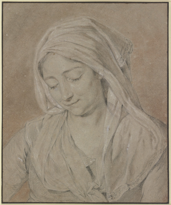Brustbild einer niederblickenden Frau mit Kopftuch à Nicolas-Bernard Lepicie