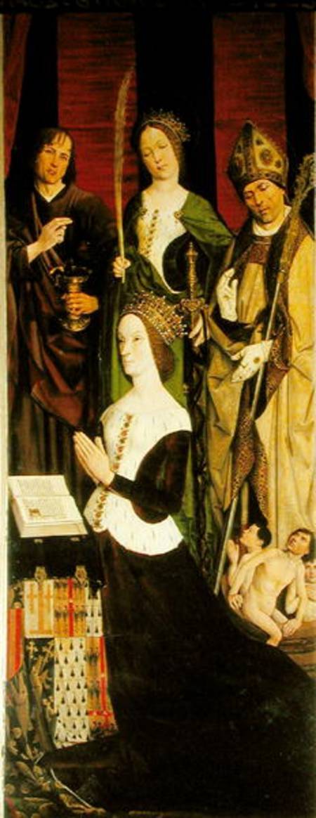 Triptych of Moses and the Burning Bush, right panel depicting Jeanne de Laval (d.1498) with St. John à Nicolas Froment