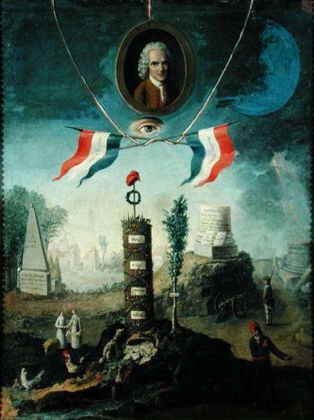 An Allegory of the Revolution with a portrait medallion of Jean-Jacques Rousseau (1712-78) à Nicolas Henri Jeaurat de Bertry