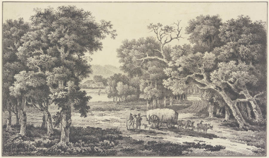 Waldlandschaft mit einem Güterwagen à Nicolas Joseph Vergnaux