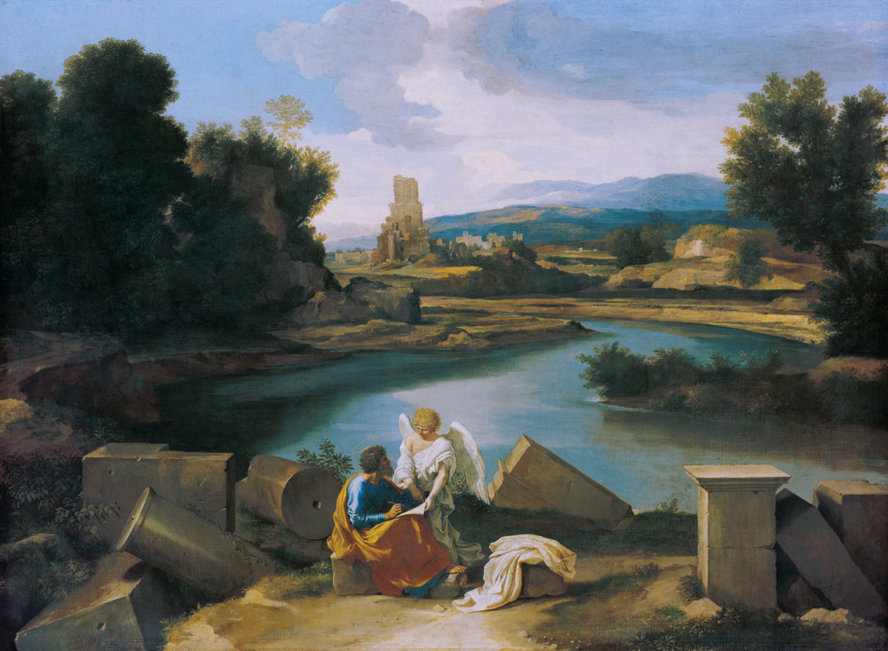 Paysage avec l'évangéliste Mathieu à Nicolas Poussin