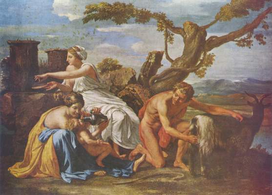 Jupiter nourri , enfant de la chèvre Amalthée à Nicolas Poussin