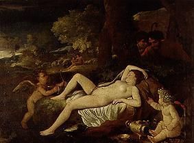 Venus reposant avec Amor à Nicolas Poussin