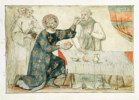 Ms 1779 fol.81 St. Louis feeding a miserly monk, from ''Memoires pour la Vie de Saint Louis'' à Nicolas Claude Fabri de Peiresc