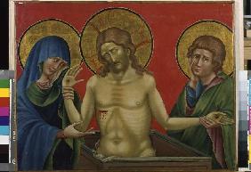 Jesus en homme souffrant avec Marie et Jean.