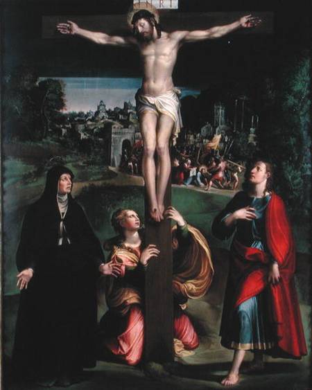 Crucifixion with the Virgin, Mary Magdalene and St. John the Evangelist à Nicolo dell' Abate