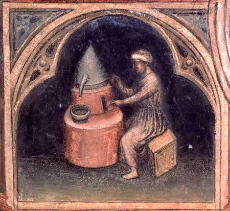 The Alchemist, from 'The Working World' cycle after Giotto à Nicolo & Stefano da Ferrara Miretto