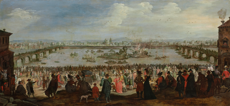 The Mock Battle between the Weavers and the Dyers Guilds on the Arno in Florence on 25 July 1619 à Maître hollandais vers 1619