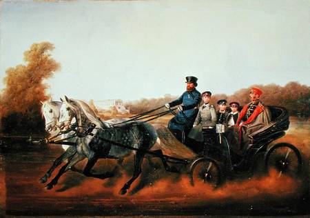 Tsar Alexander II (1818-81) Driving with his Sons in Zarskoje Selo à Nikolai Egorevich Sverchkov