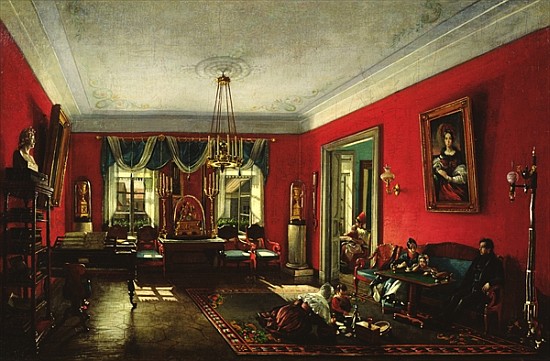 The Nashchokin family in drawing room à Nikolai Ivanov Podklutchnikov