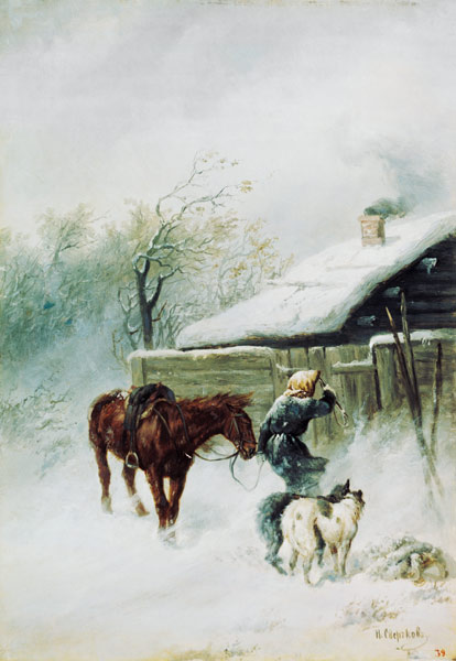 Messager de lettre dans la tempête de neige. à Nikolai Jegorow. Sswertschkov