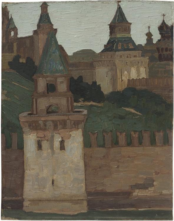 Blick auf den Kreml aus Samoskworetschje (Gegend hinter der Moskwa) à Nikolai Konstantinow. Roerich