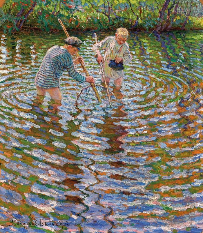 Jungen beim Krebse fischen à Nikolai P. Bogdanow-Bjelski