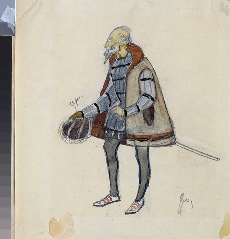 Costume design for the theatre play The Miserly Knight by A. Pushkin à Nikolai Pavlovich Ulyanov