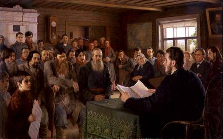 The Village Meeting à Nikolai Petrovich Bogdanov-Belsky