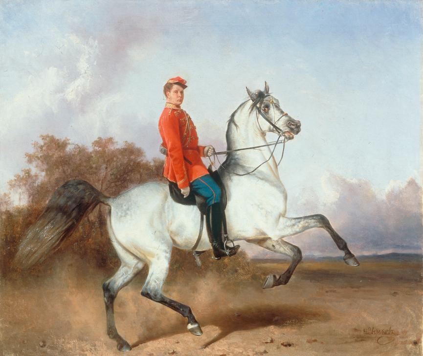 Equestrian portrait of a hussar à Nikolai Jegorjewitsch Swertschkow