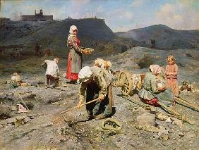 Poor People Gathering Coal at an Exhausted Mine