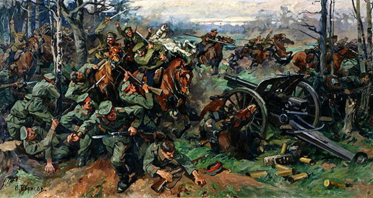 The Russian Cavalry Charging the German Artillery in 1915 (oil on canvas) à Nikolay Yakovlevich Borisov