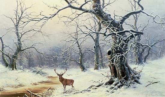 A Stag in a wooded landscape à Nils Hans Christiansen