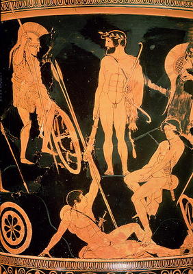Herakles and Greek heroes, detail from an Attic red-figure calyx-krater, c.490 BC (pottery) (see als à Peintre Niobid