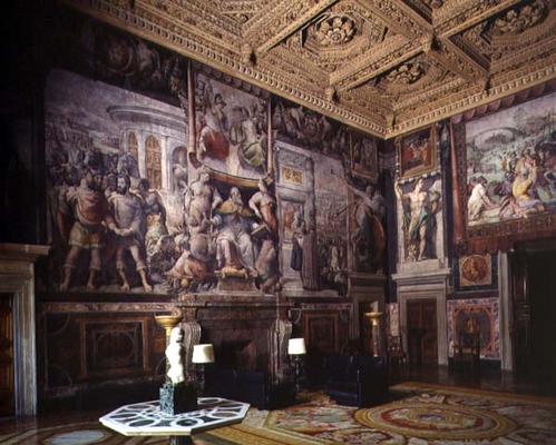 The 'Sala dei Fasti Farnesiani' (Hall of the Splendours of the Farnese) detail of the frescoed tromp à 
