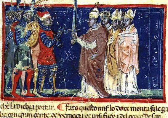 Codex Correr I 383 Pope Alexander III (1105-81) presents the sword to Doge Sebastiano Ziani, Venetia à 