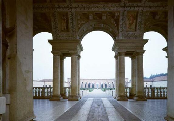 The Loggia di Davide (or D'Onore) designed by Giulio Romano (1499-1546), 1524-34, looking through to à 