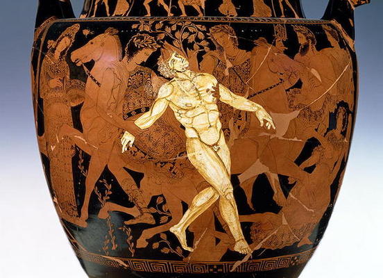 Red and white figure volute krater depicting the death of Talos, the bronze giant who guarded the Cr à 