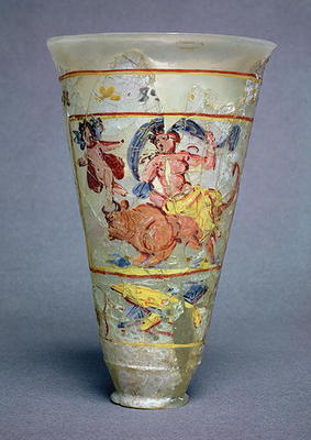 Vase with painted decoration depicting Europa and the Bull, Roman (glass) (see also 98005) à 