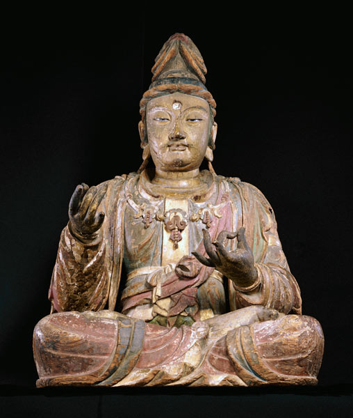A Highly Important Polychrome Wood Figure Of Guanyin à 