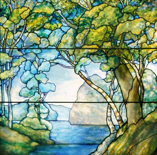 A Leaded Glass Landscape Window By Tiffany Studios, 1916 à 