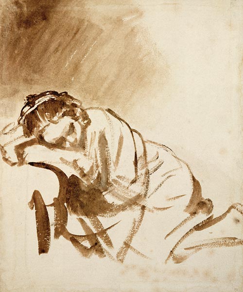 A Young Woman Sleeping (Hendrijke Stoffels) c.1654 (brush & brown wash on paper) à 