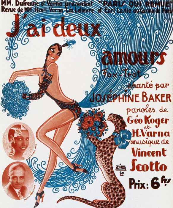 Affiche de spectacle : J'ai deux amours, chanté par Josephine Baker à 