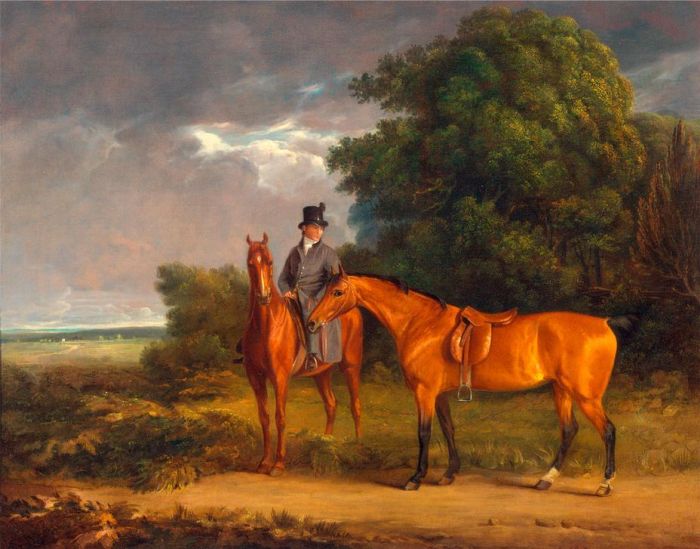 A Groom Mounted on a Chestnut Hunter à 