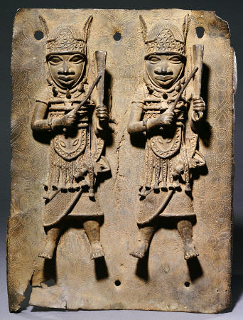 A Benin Bronze Plaque With Two Relief Figures, C à 