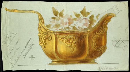A Drawing Of A Large Gilt Metal Kovsh In The Louis XV Style à 
