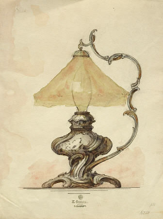 A Drawing Of A Silver Table Lamp With A Twisted Fluted Body In Rococo Style à 