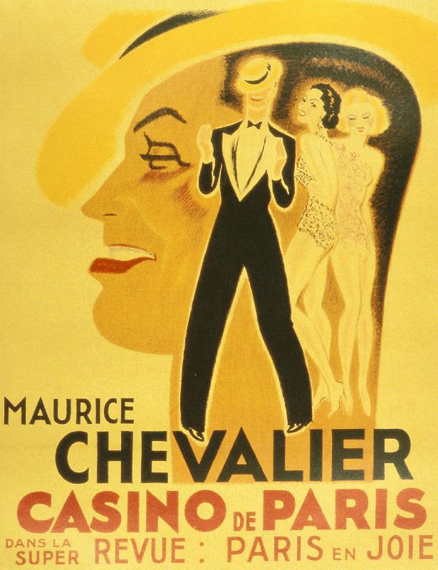 Affiche pour la revue Paris en Joie au Casino de Paris dans laquelle chante Maurice Chevalier en 193 à 
