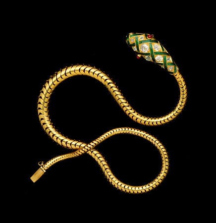 A Fine Victorian Diamond, Gold And Enamel Flexible Serpent Necklace, Circa 1860 à 