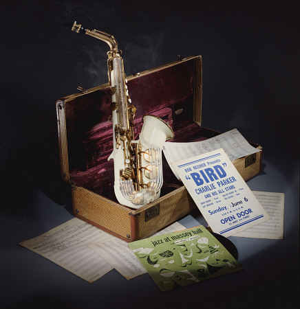 A Group Of Charlie Parker Memorabilia Including An Early 1950s Grafton Alto Saxophone Of Cream Acryl à 