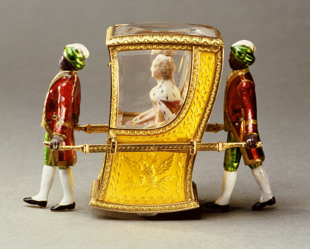 A Jewelled, Guilloche, Enamel, Two-Colour Gold Automaton Sedan Chair With A Figure Of Catherine The à 